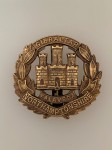 Northamptonshire Regiment metal cap badge. Brass WW1 economy issue ANTIQUED
